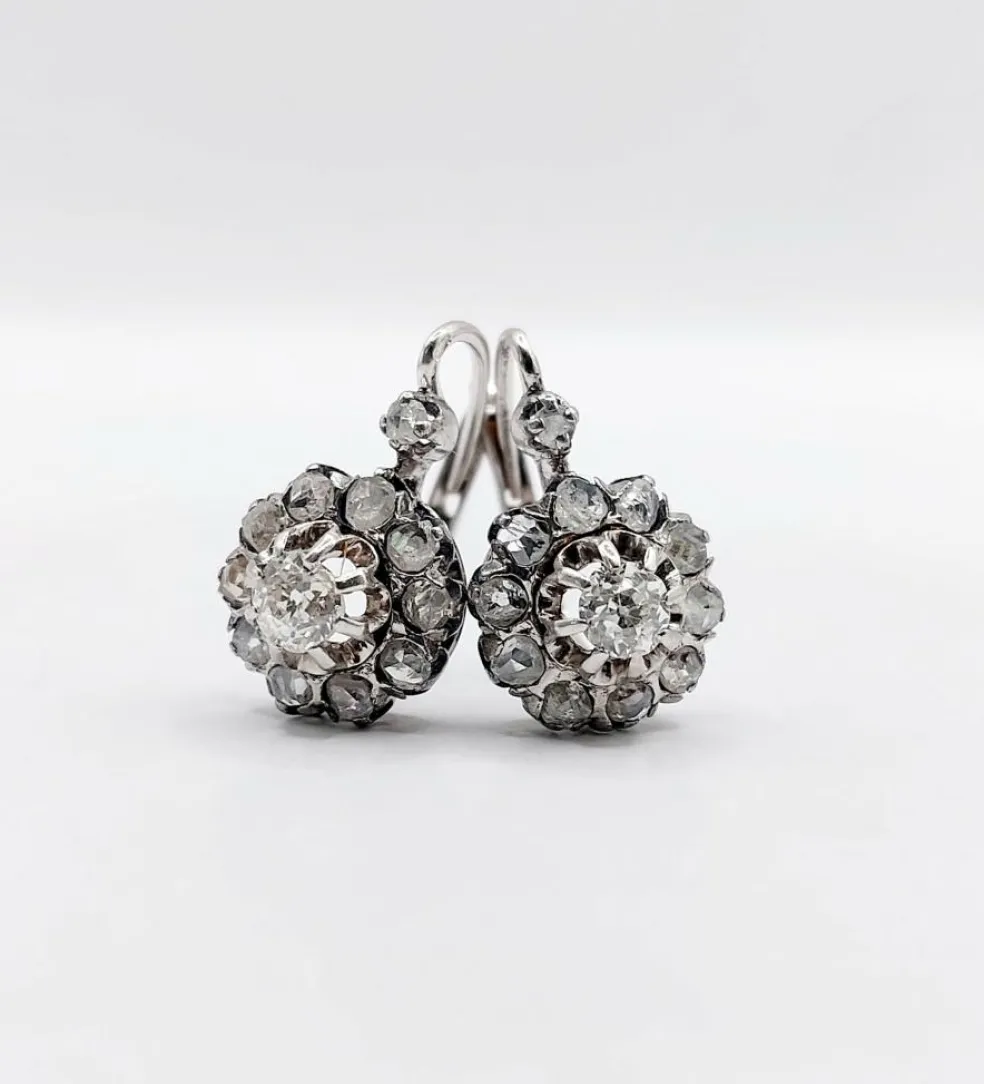 Dormeuses marguerite antique or blanc diamants