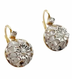Dormeuses or jaune , diamant taille ancienne sertis fleur de lys (1900)