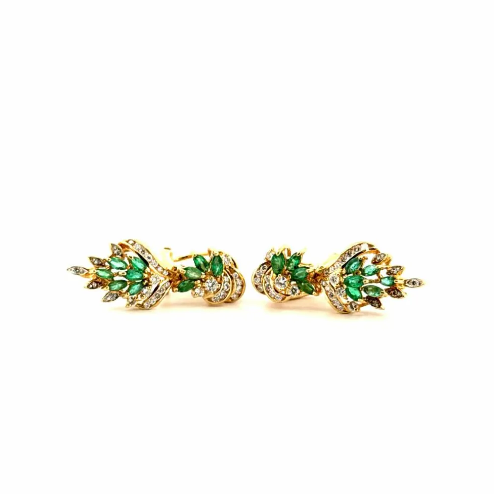 Dormeuses Or Jaune 18k Émeraudes & Diamants