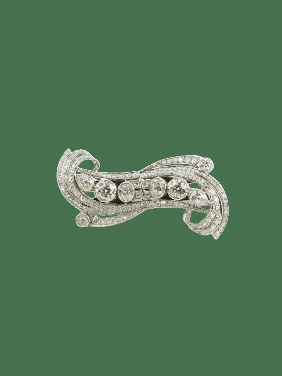 Double Clip Art-Déco platine diamants taille ancienne
