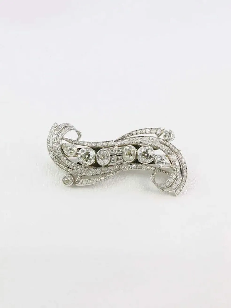 Double Clip Art-Déco platine diamants taille ancienne