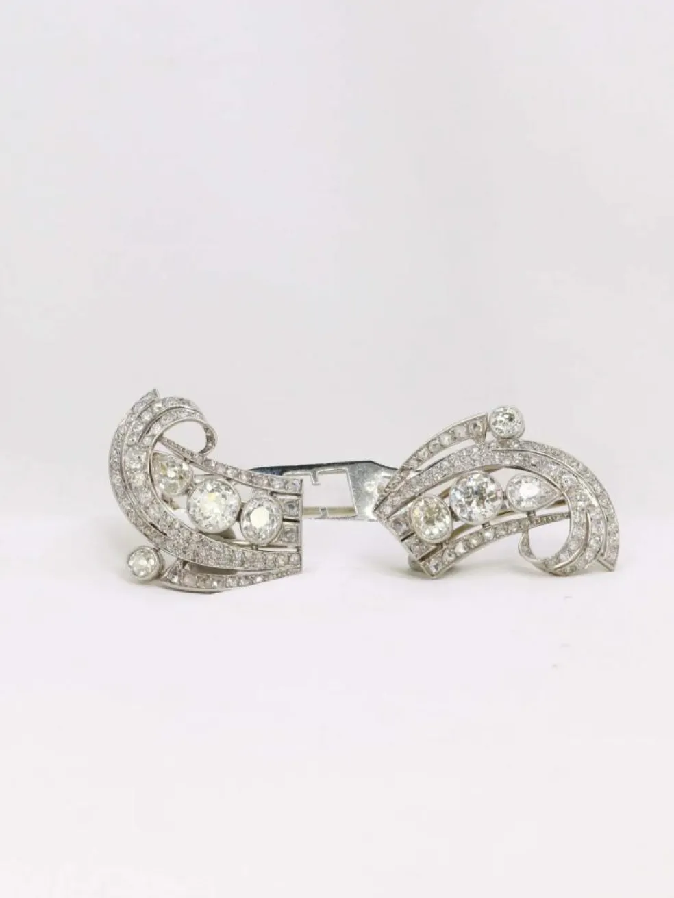 Double Clip Art-Déco platine diamants taille ancienne