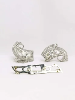 Double Clip Art-Déco platine diamants taille ancienne