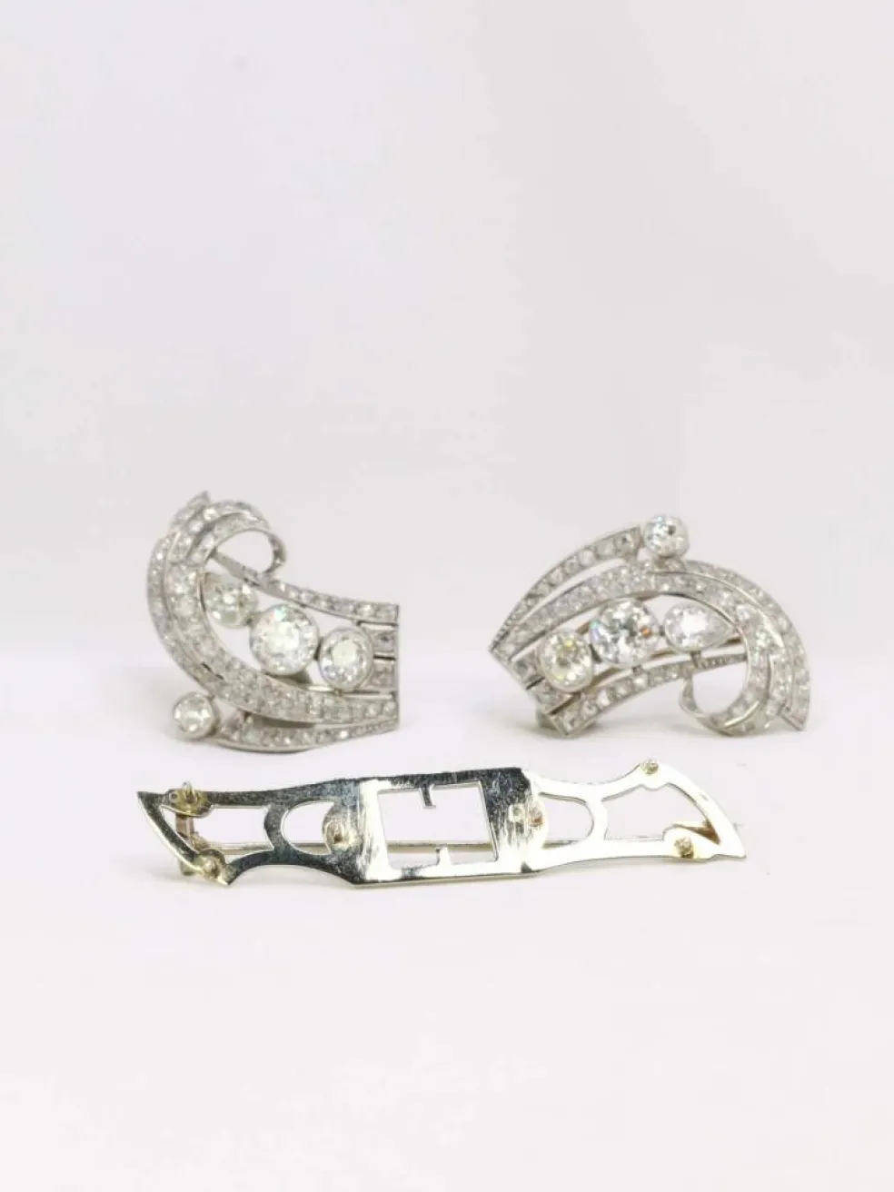 Double Clip Art-Déco platine diamants taille ancienne