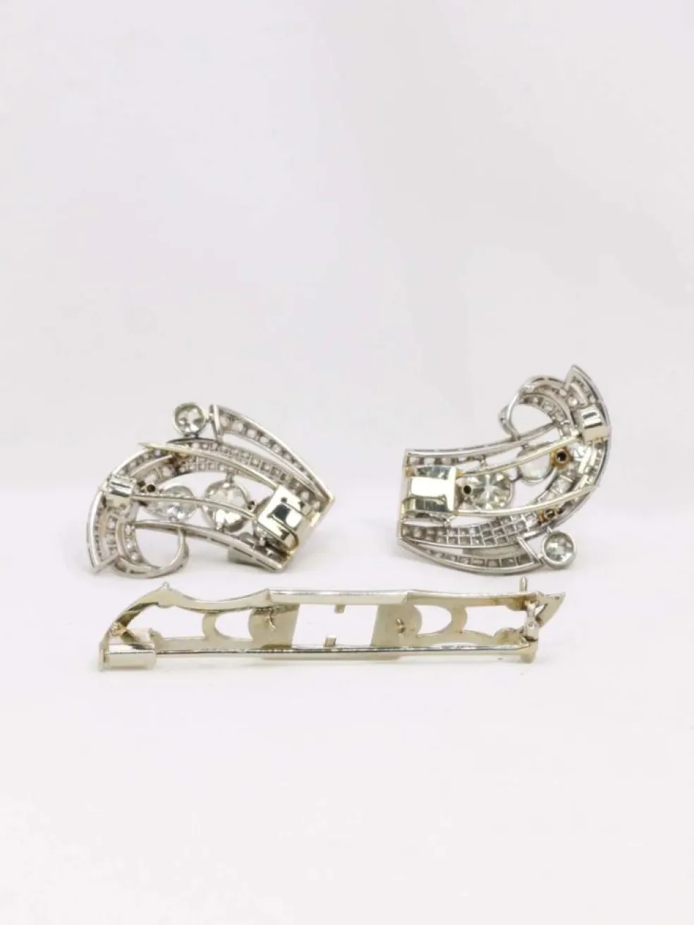 Double Clip Art-Déco platine diamants taille ancienne
