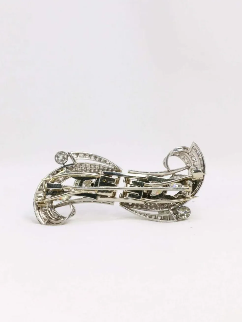 Double Clip Art-Déco platine diamants taille ancienne