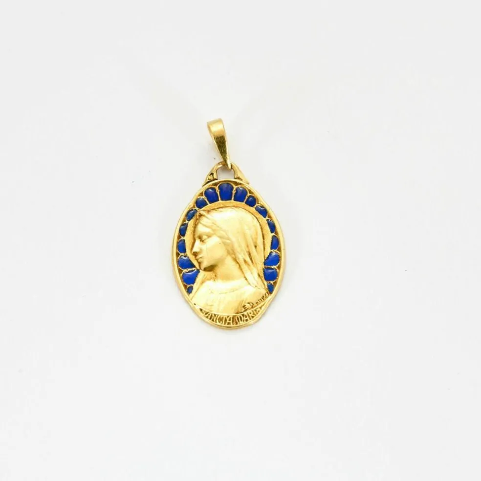 DROPSY - Médaille de la Vierge en or et émail plique-à-jour