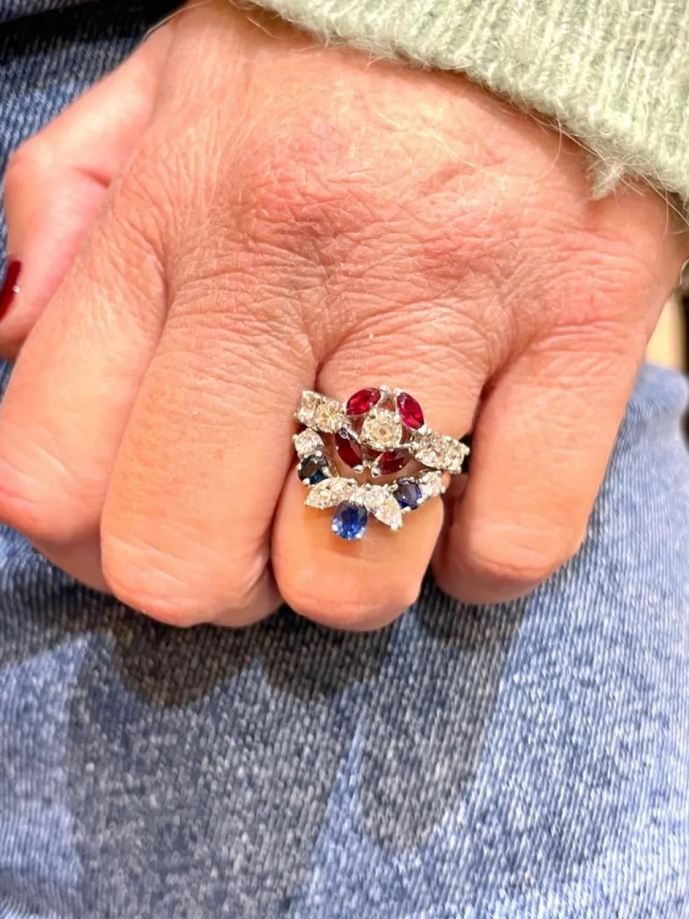Duo de bagues or blanc diamants saphirs rubis