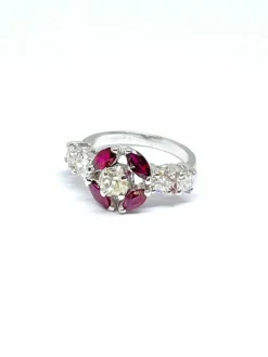 Duo de bagues or blanc diamants saphirs rubis