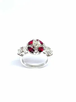 Duo de bagues or blanc diamants saphirs rubis