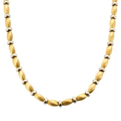 Elégant Collier Or jaune Guilloché et Perles d'Or Gris