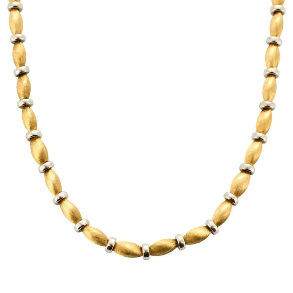 Elégant Collier Or jaune Guilloché et Perles d'Or Gris