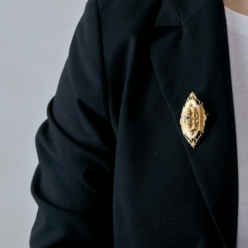 Elégante Broche-Pendentif Napoléon III Or Rose Diamant et Perles