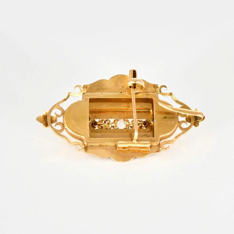 Elégante Broche-Pendentif Napoléon III Or Rose Diamant et Perles