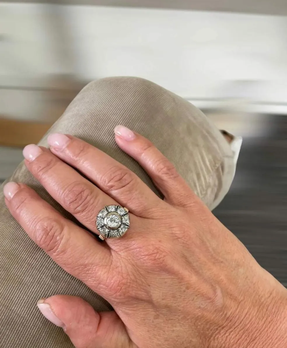 Ensemble bague et boucles d'oreilles victoriennes en or et argent avec diamants