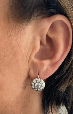 Ensemble bague et boucles d'oreilles victoriennes en or et argent avec diamants