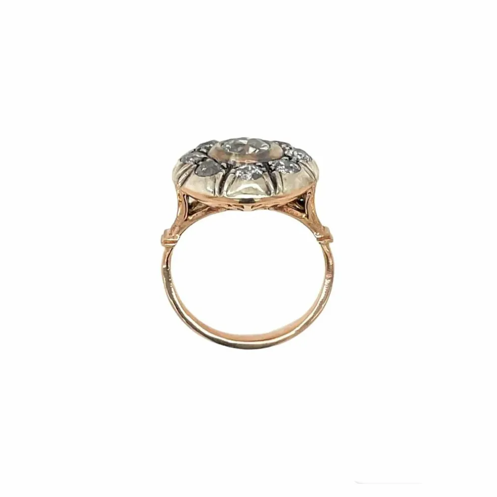 Ensemble bague et boucles d'oreilles victoriennes en or et argent avec diamants