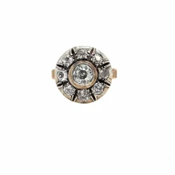 Ensemble bague et boucles d'oreilles victoriennes en or et argent avec diamants