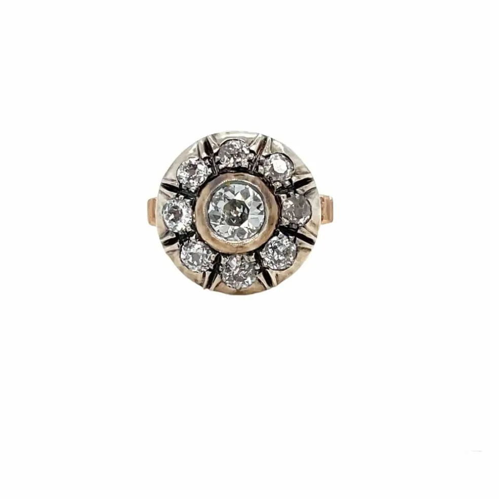 Ensemble bague et boucles d'oreilles victoriennes en or et argent avec diamants