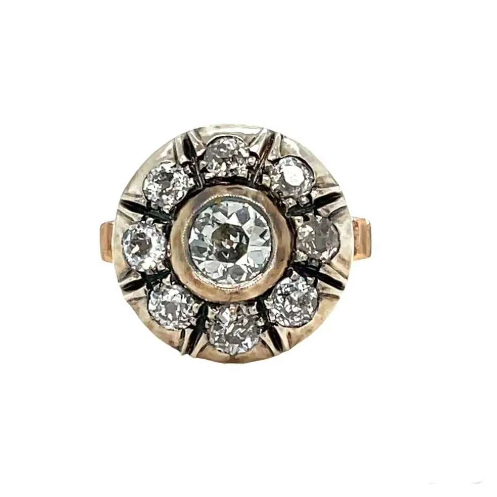 Ensemble bague et boucles d'oreilles victoriennes en or et argent avec diamants