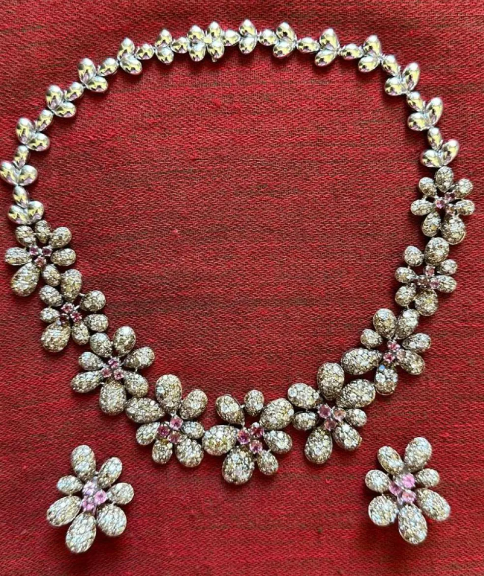 Ensemble Fleur Diamant et Tourmaline d'inspiration vintage