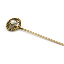 Epingle À Cravate - Or, Diamants & Perle