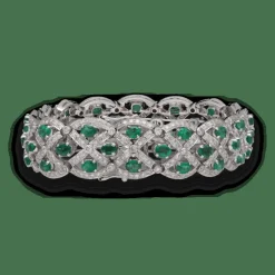 Exceptionnel Bracelet Diamants, Emeraudes, Or Gris