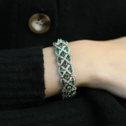 Exceptionnel Bracelet Diamants, Emeraudes, Or Gris