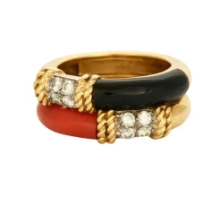 FRED - Bague Isaure deux joncs onyx, corail diamants