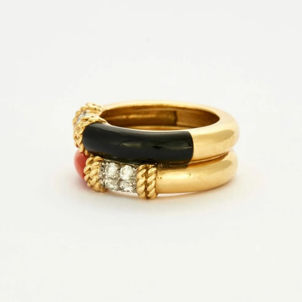 FRED - Bague Isaure deux joncs onyx, corail diamants