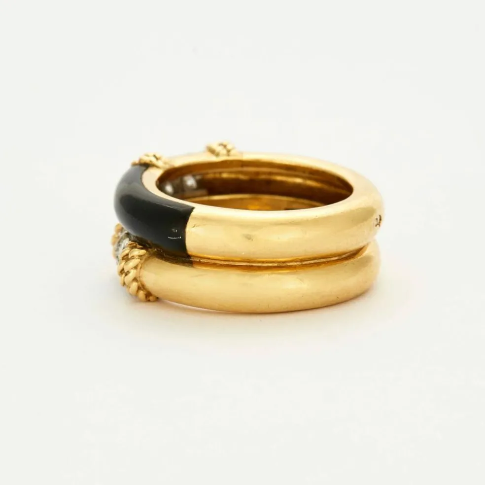 FRED - Bague Isaure deux joncs onyx, corail diamants