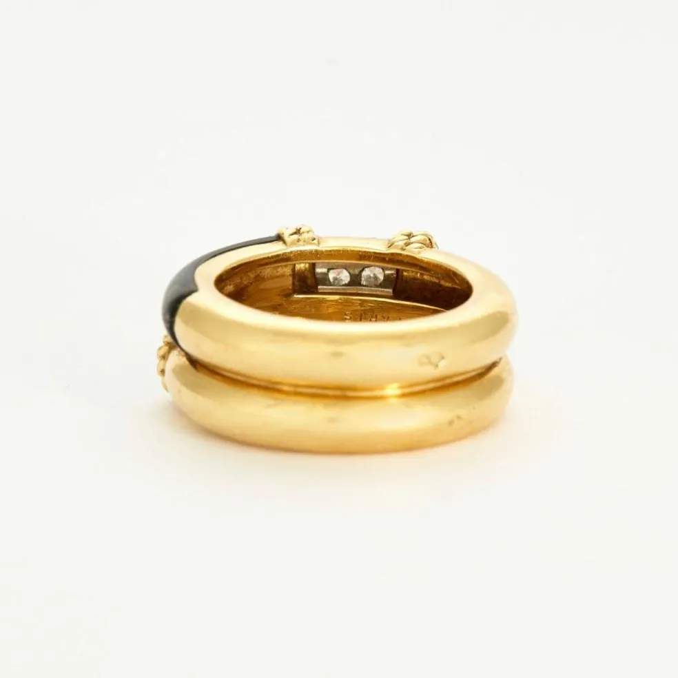 FRED - Bague Isaure deux joncs onyx, corail diamants