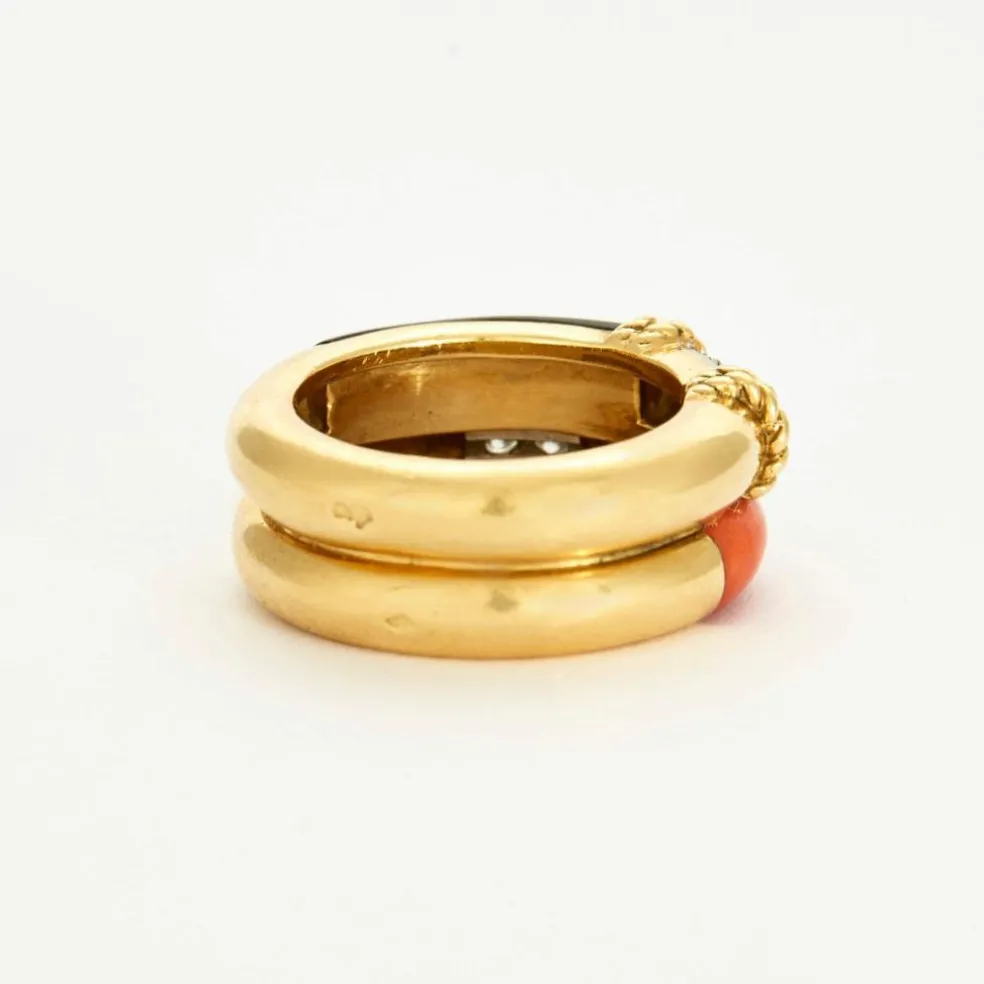 FRED - Bague Isaure deux joncs onyx, corail diamants