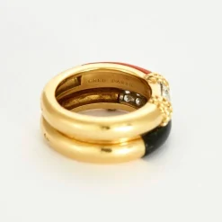 FRED - Bague Isaure deux joncs onyx, corail diamants