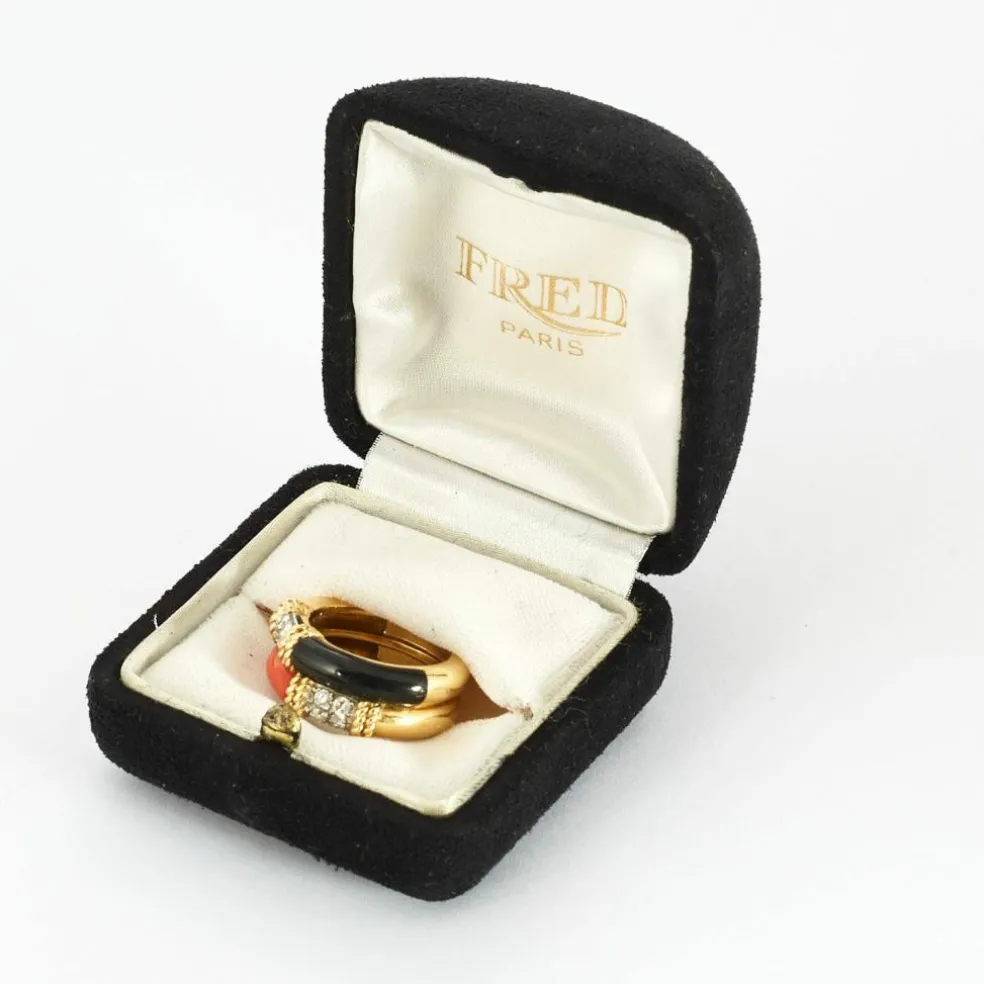 FRED - Bague Isaure deux joncs onyx, corail diamants