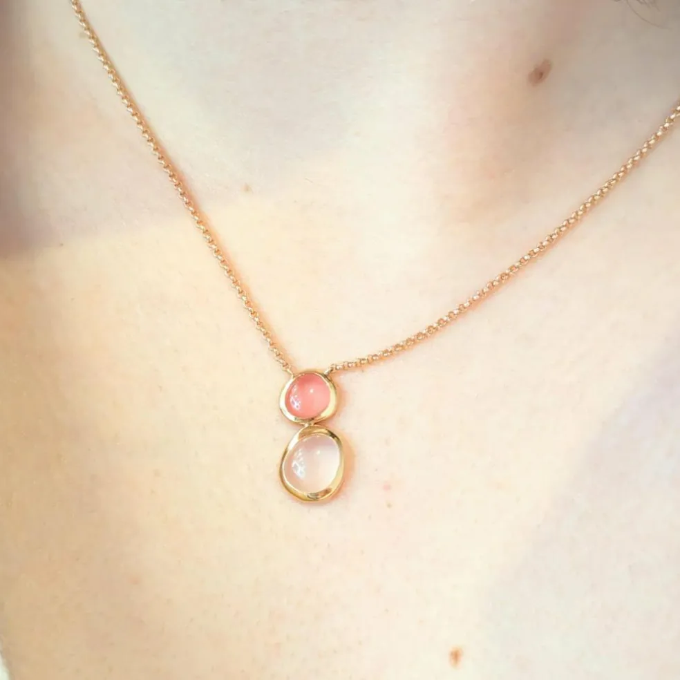 Fred - Collier Belles Rives or rose quartz et rhodochrosite