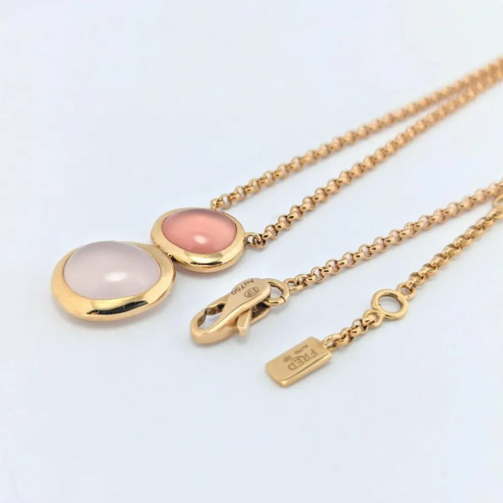 Fred - Collier Belles Rives or rose quartz et rhodochrosite