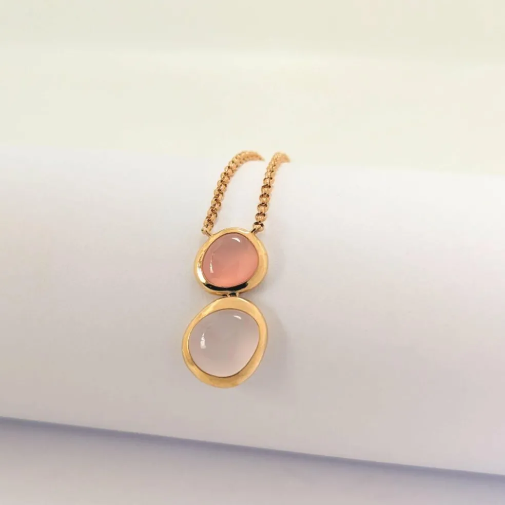 Fred - Collier Belles Rives or rose quartz et rhodochrosite