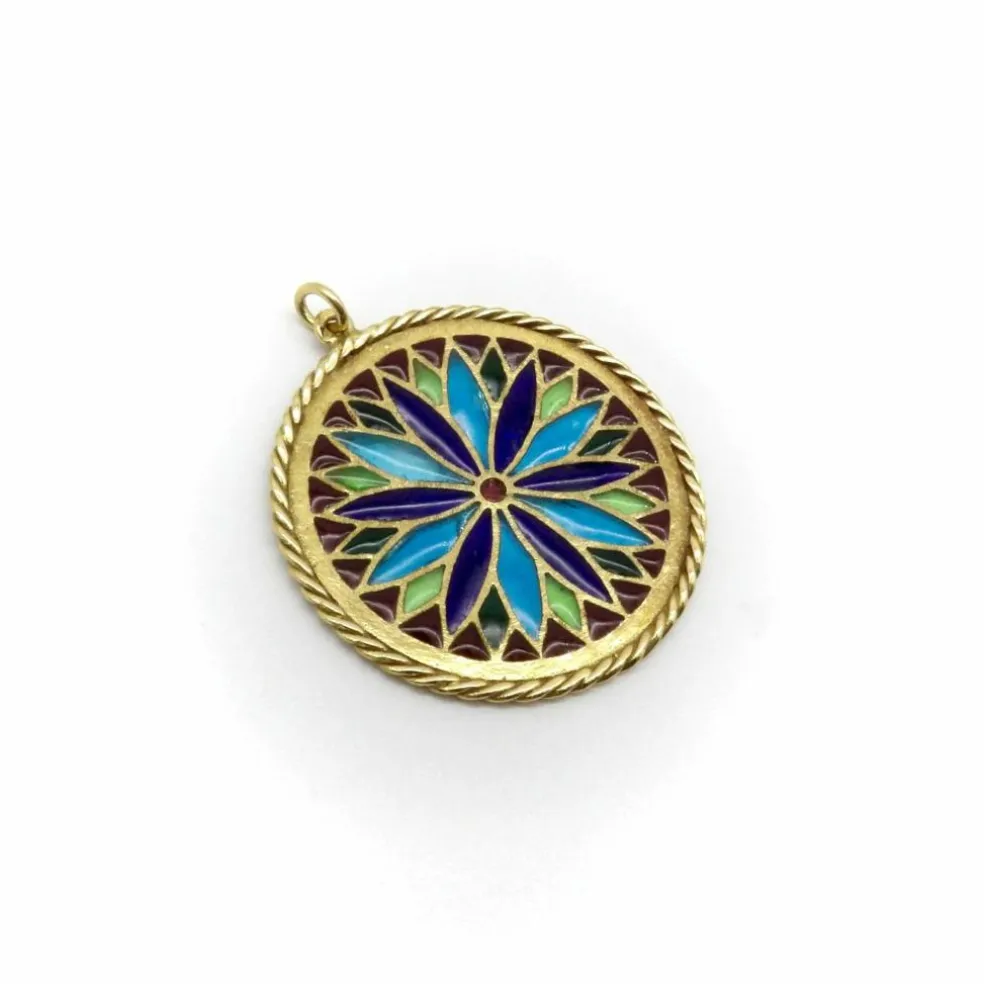 french Plique-à-Jour gold stained glass Pendant
