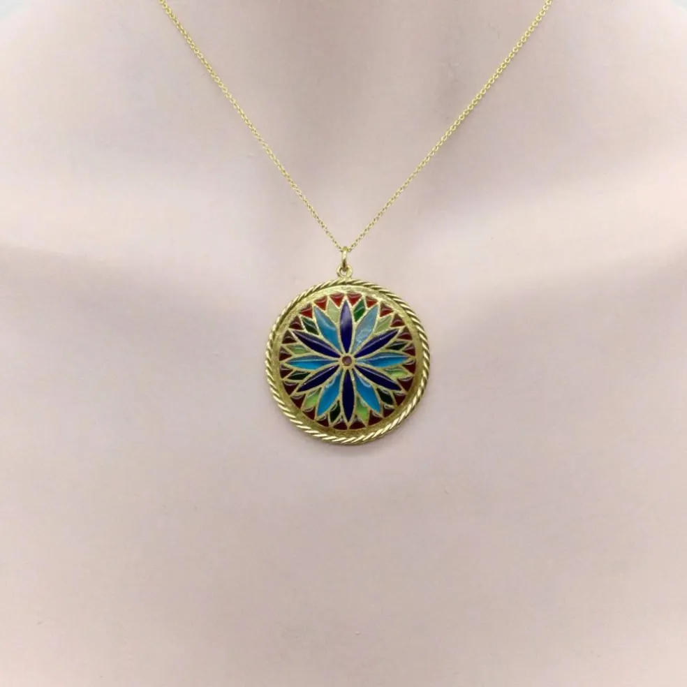 french Plique-à-Jour gold stained glass Pendant