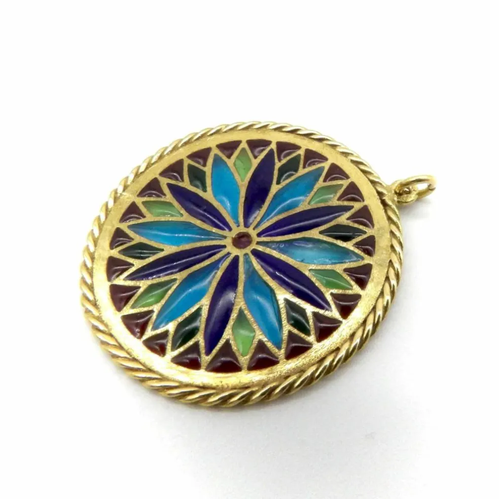 french Plique-à-Jour gold stained glass Pendant