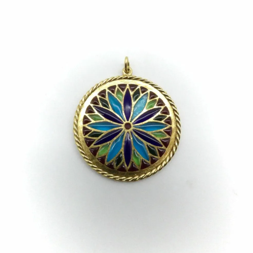 french Plique-à-Jour gold stained glass Pendant