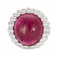 GARNAZELLE - POUDRE D'ESCAMPETTE - Bague or blanc et tourmaline cabochon