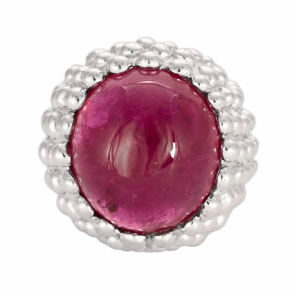 GARNAZELLE - POUDRE D'ESCAMPETTE - Bague or blanc et tourmaline cabochon