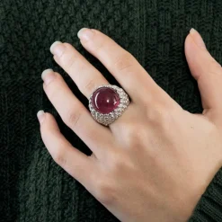 GARNAZELLE - POUDRE D'ESCAMPETTE - Bague or blanc et tourmaline cabochon