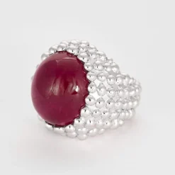 GARNAZELLE - POUDRE D'ESCAMPETTE - Bague or blanc et tourmaline cabochon
