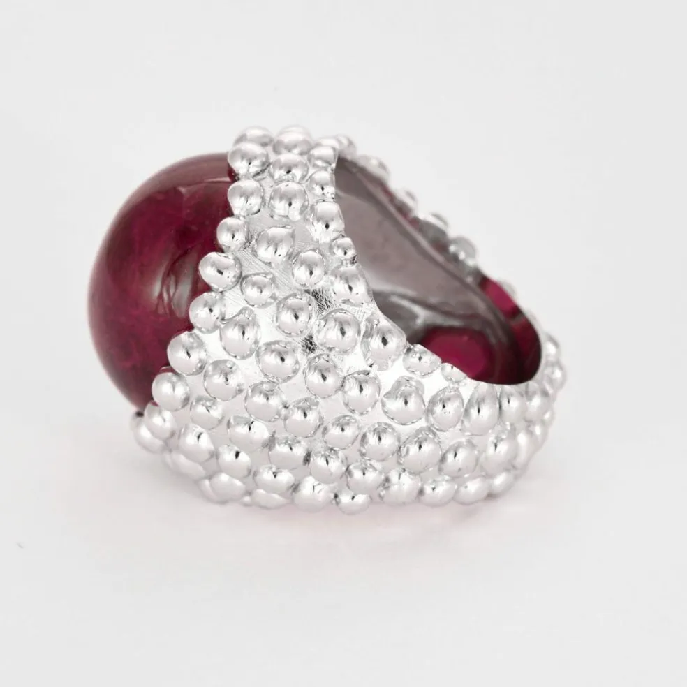 GARNAZELLE - POUDRE D'ESCAMPETTE - Bague or blanc et tourmaline cabochon