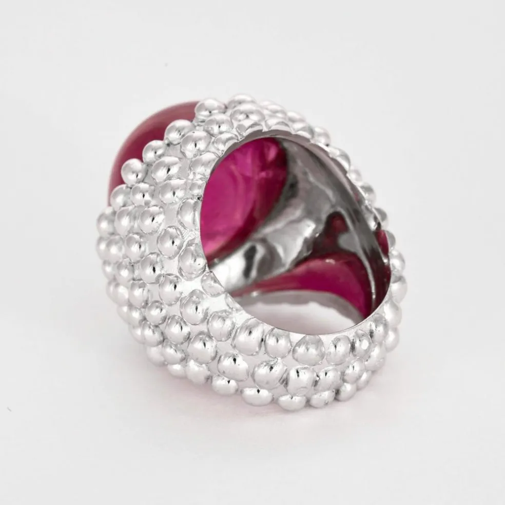 GARNAZELLE - POUDRE D'ESCAMPETTE - Bague or blanc et tourmaline cabochon