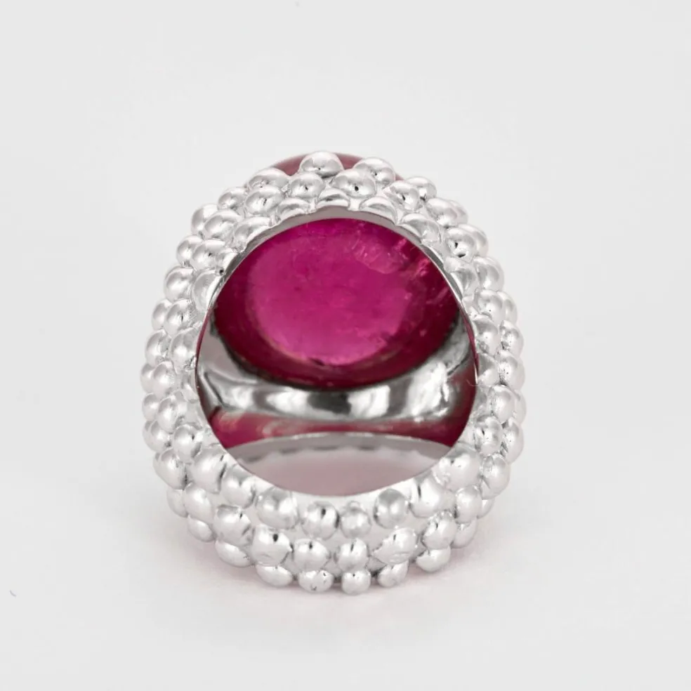 GARNAZELLE - POUDRE D'ESCAMPETTE - Bague or blanc et tourmaline cabochon