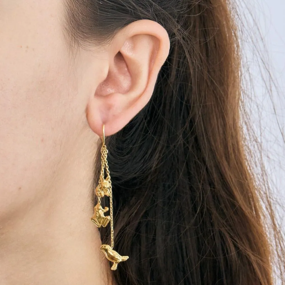 GARNAZELLE - Prodigieux Bestiaire - Pendants d'oreilles trois animaux en or jaune